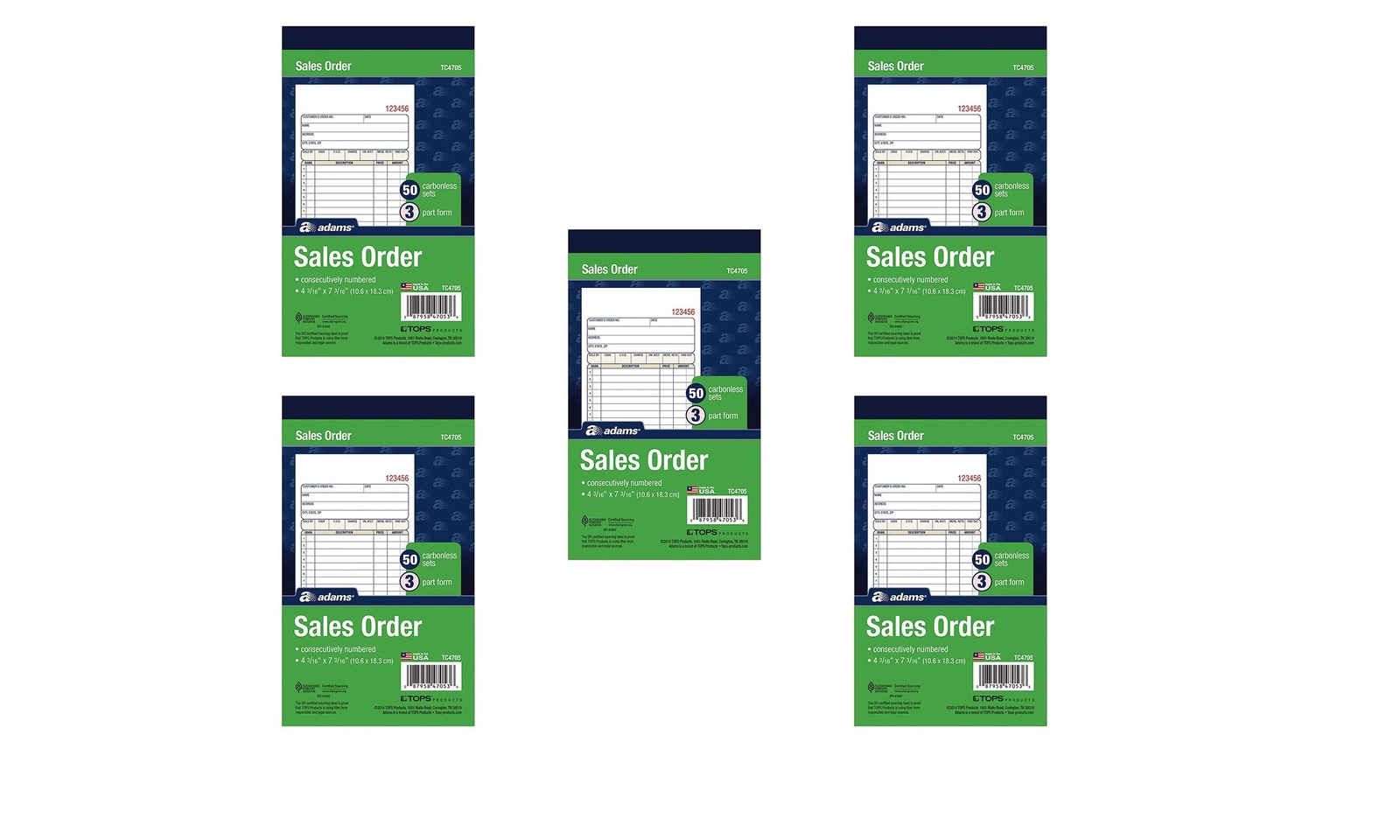 5 Pack Premium Consecutive Page Numbered Invoice Forms 54 Sets Per Book