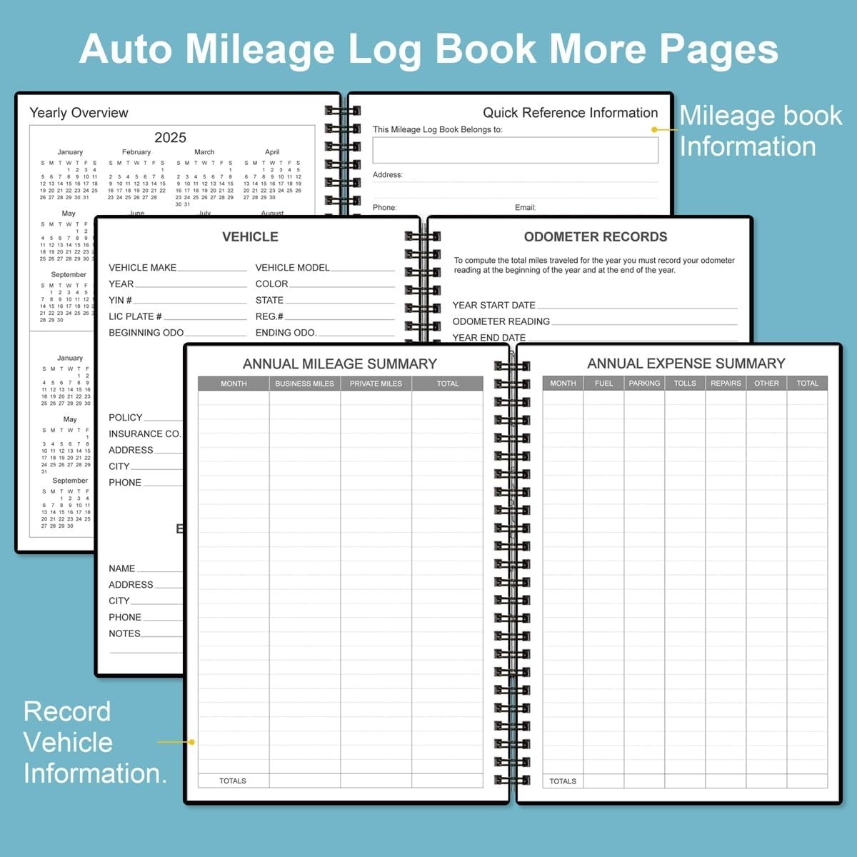 AT-A-GLANCE Auto Mileage Log Book Black