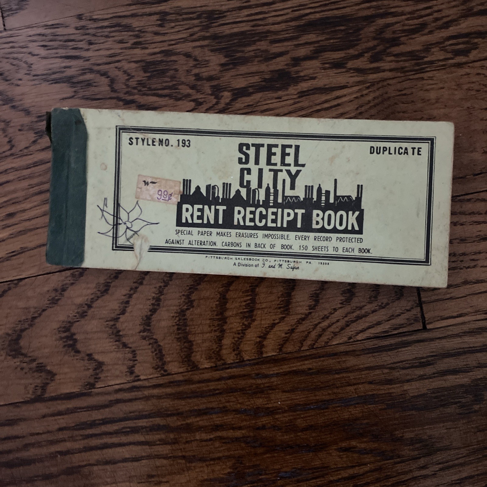 Steel City Rent Receipt Book No. 193 Complete With Carbon Paper Vintage 50s 60s