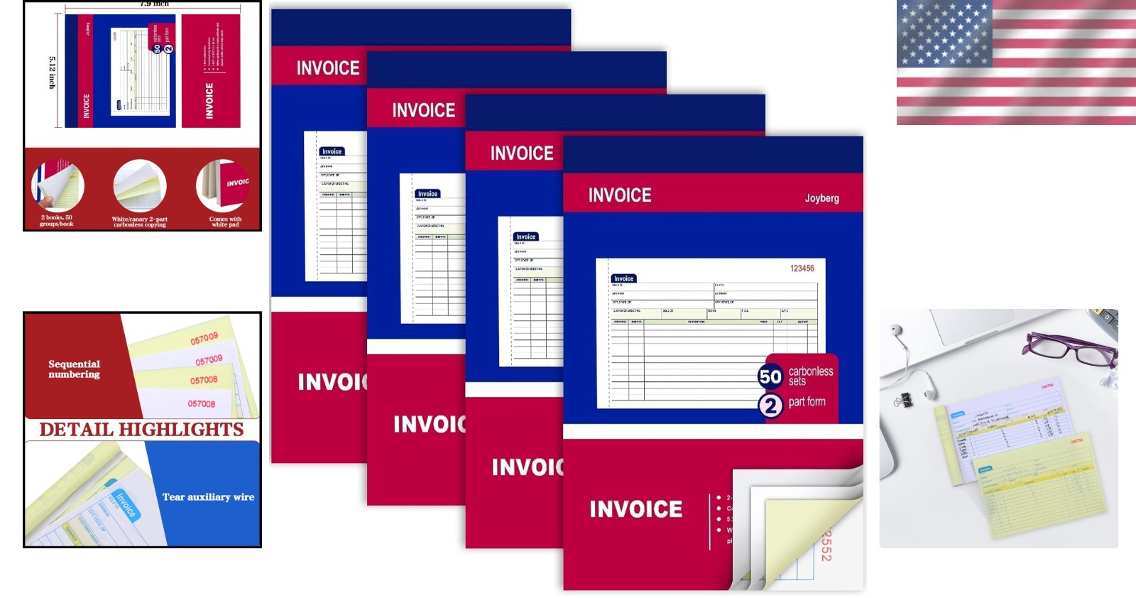Professional 2-Part Carbonless Receipt Book | 50 Sets x 4 Packs | Small Business