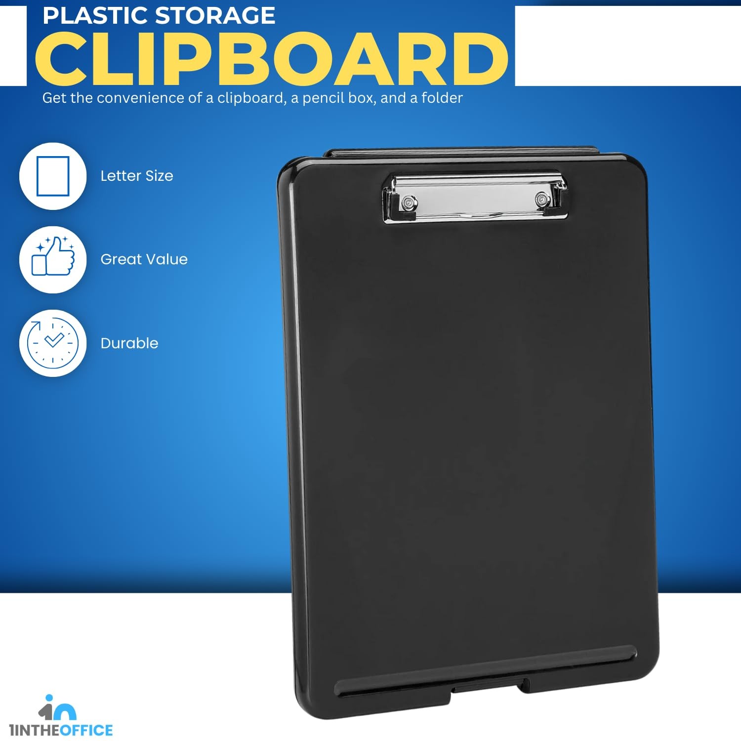 1InTheOffice Plastic Storage Clipboard Letter Size, Black