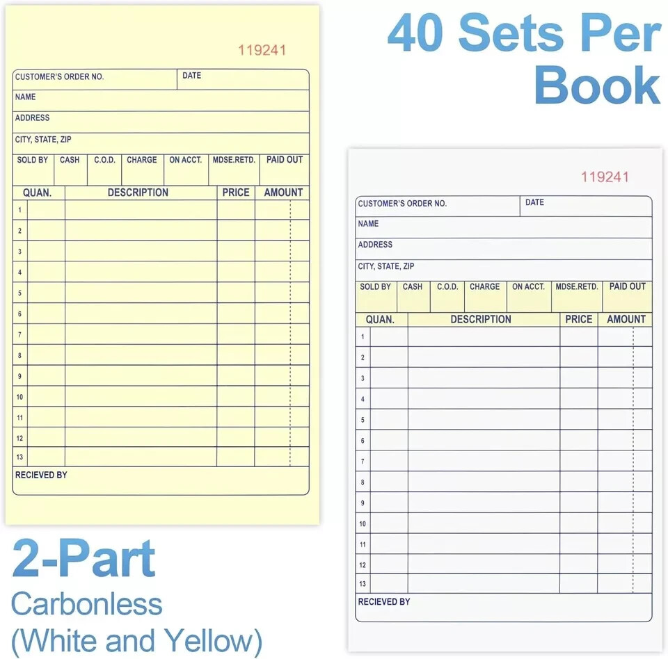 4 Pack Receipt Book, 4.17Inx7.2In Receipt Book with Carbon Copies, 2-Part Carbon