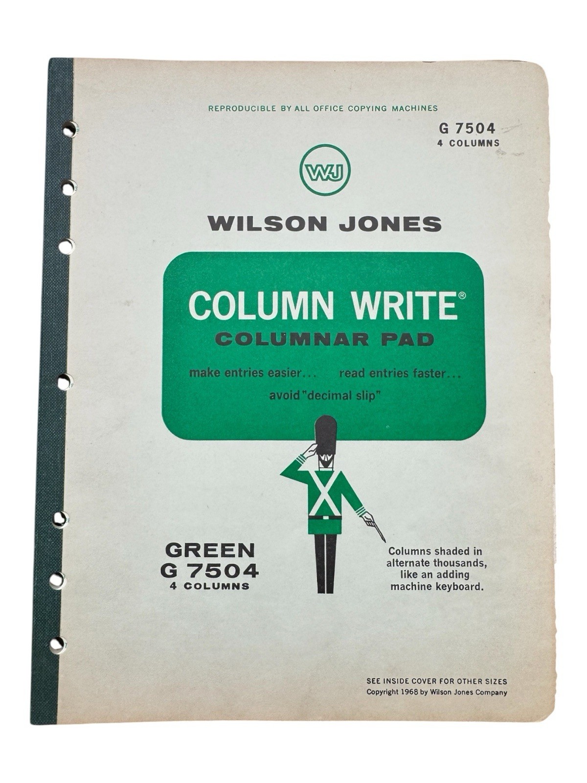 Wilson Jones G7504 Column Write Columnar Pad 4 Columns Green 50 Sheets