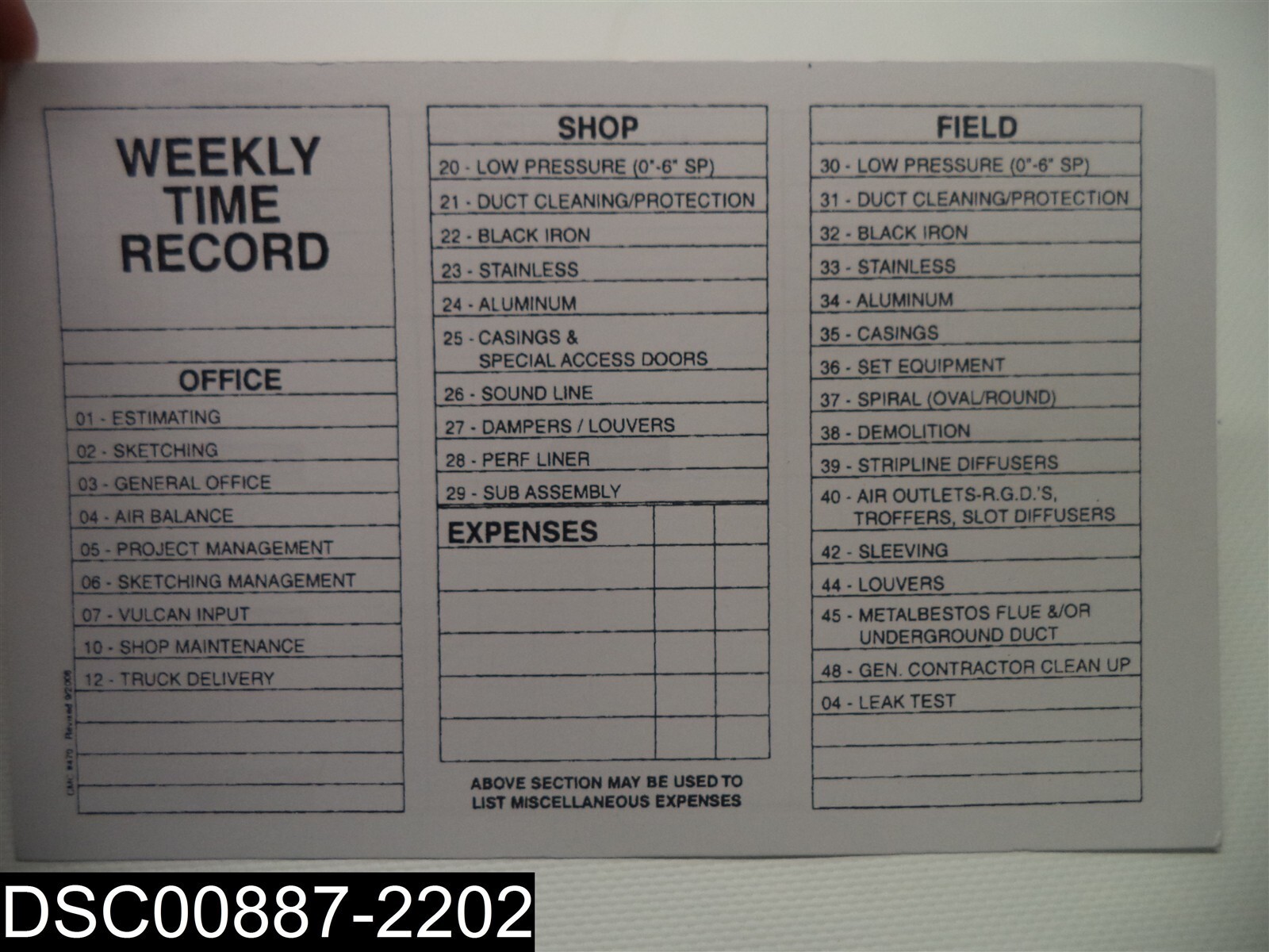 QTY=350: Weekly Time Record Double Sided Sheets(Office, Shop, ETC)