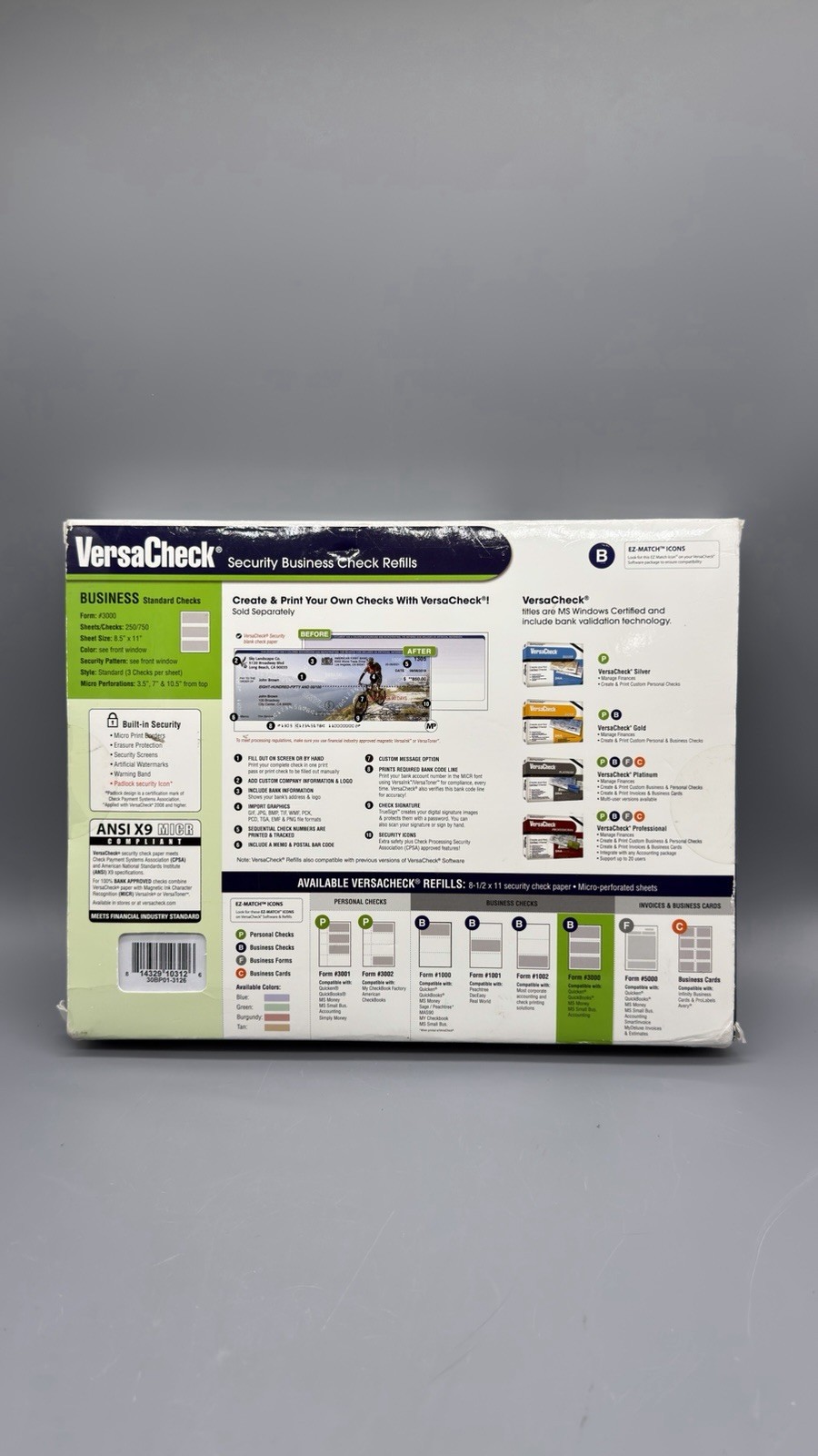 VersaCheck Secure Checks – 750 Blank Business Checks – Blue Prestige