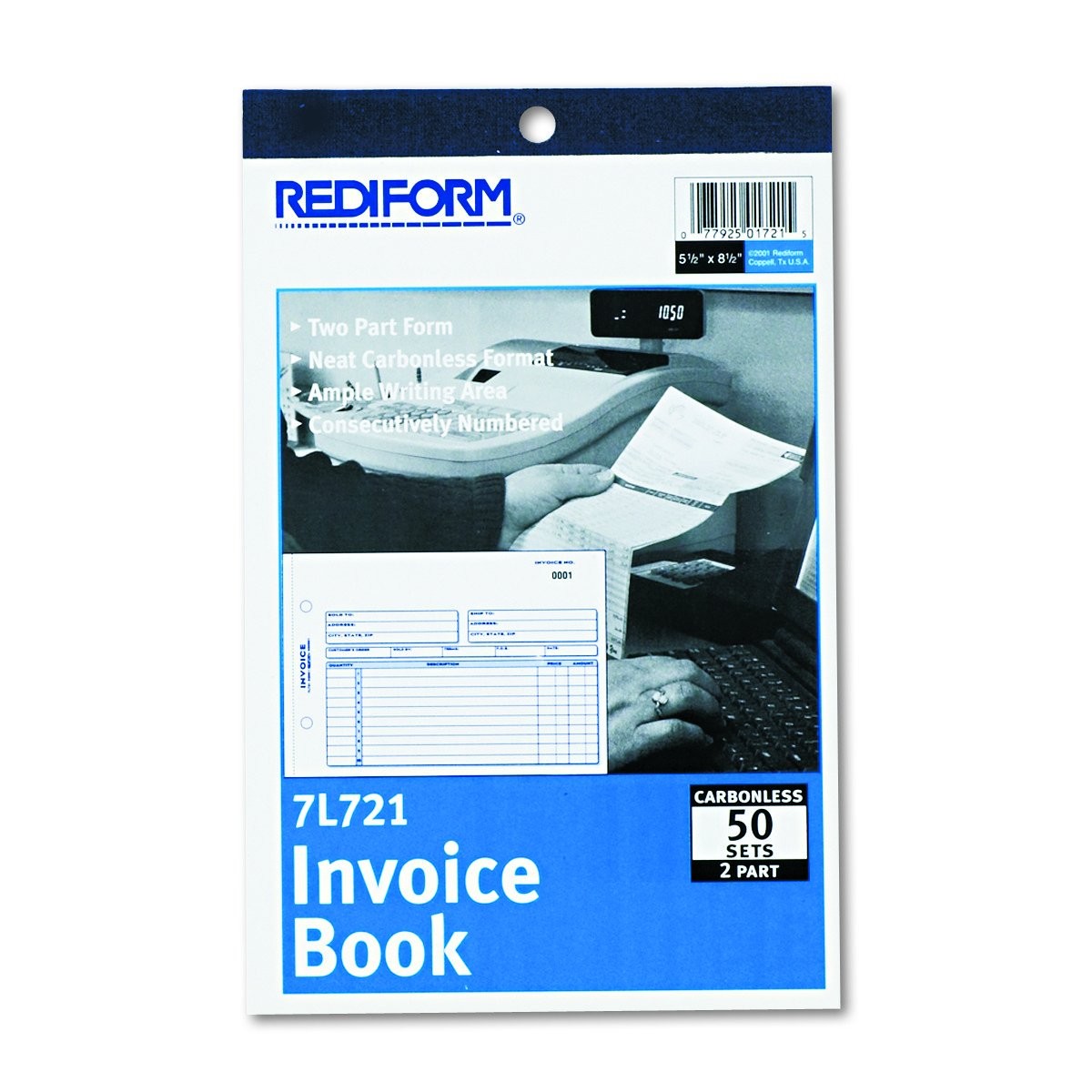 7L721 Invoice Book 51/2×77/8 Inch Carbonless Duplicate 50 Sets 1 PCS