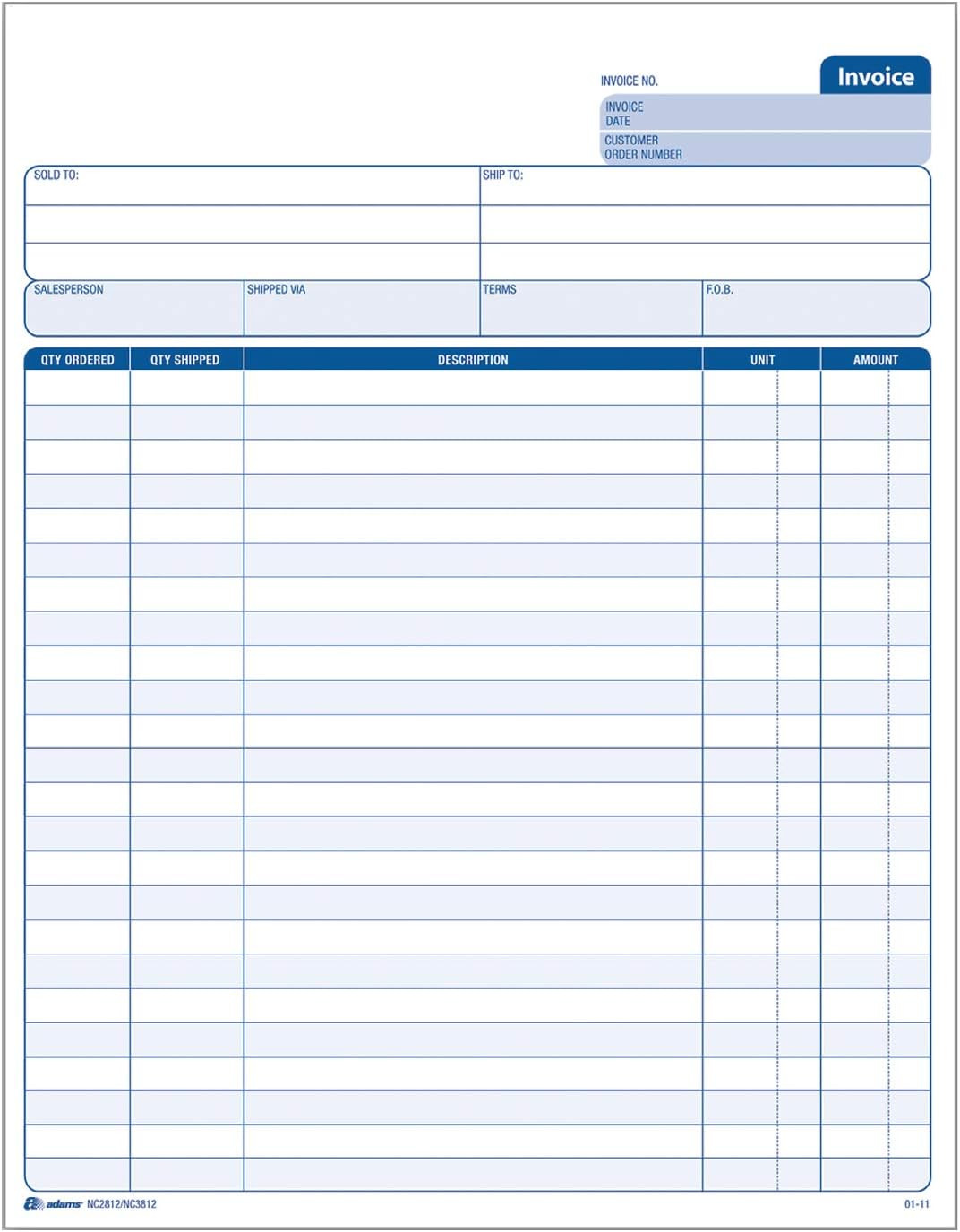 Invoice Unit Set, 8.5 X 11.44 Inch, 2-Part, Carbonless, 100-Pack, White and Cana
