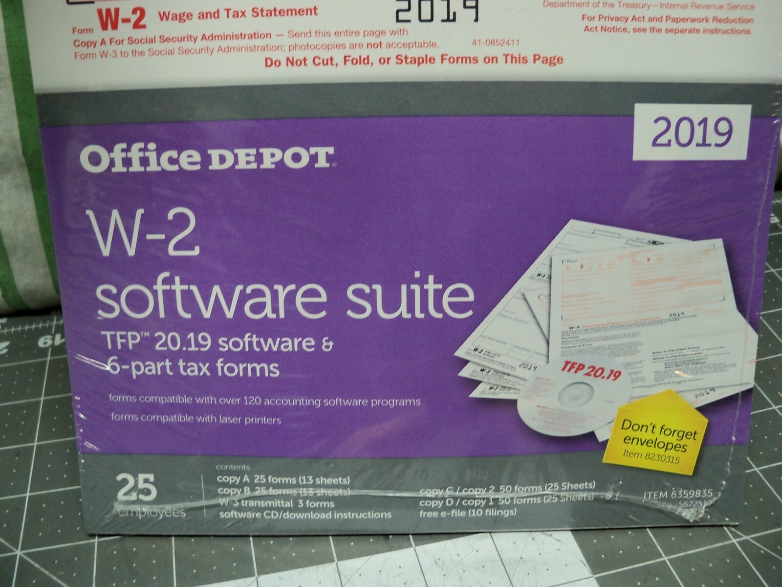 Office Depot W-2 Software Suite 2019 2-Up 6-Part 25 Pk Laser Tax Form Staples W2