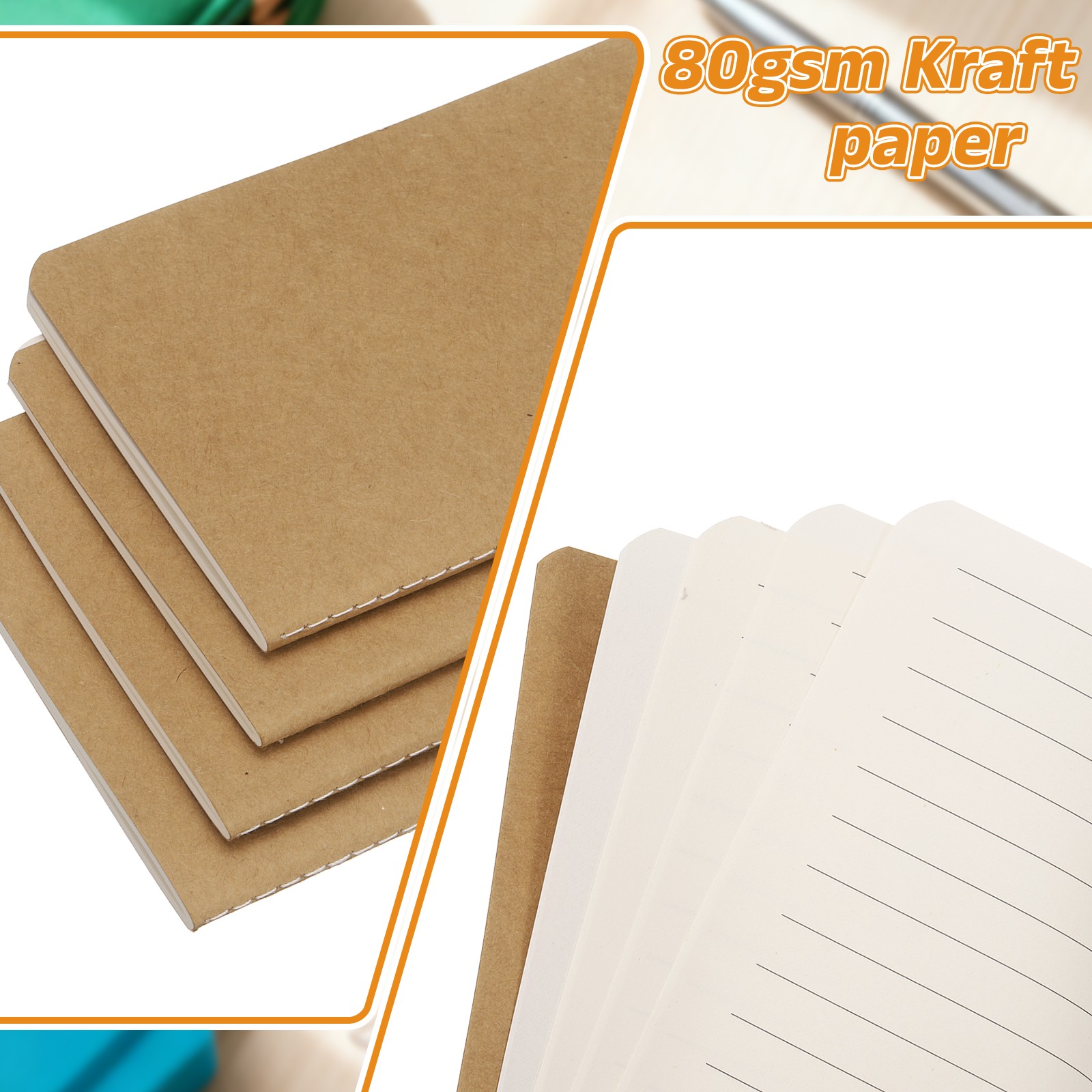 6 Pack A6 Notebook, A6 Journal Mini Notebook Pocket Kraft,Kraft Tone