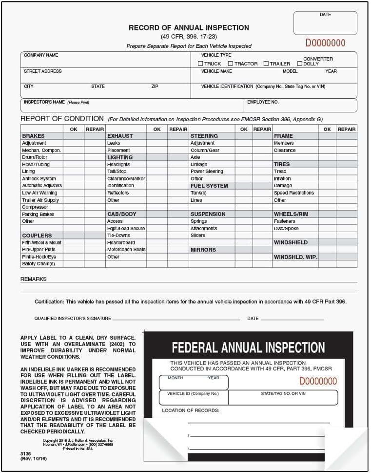 Comprehensive DOT Inspection Forms with Decals – 100-Pack for Fleet Compliance
