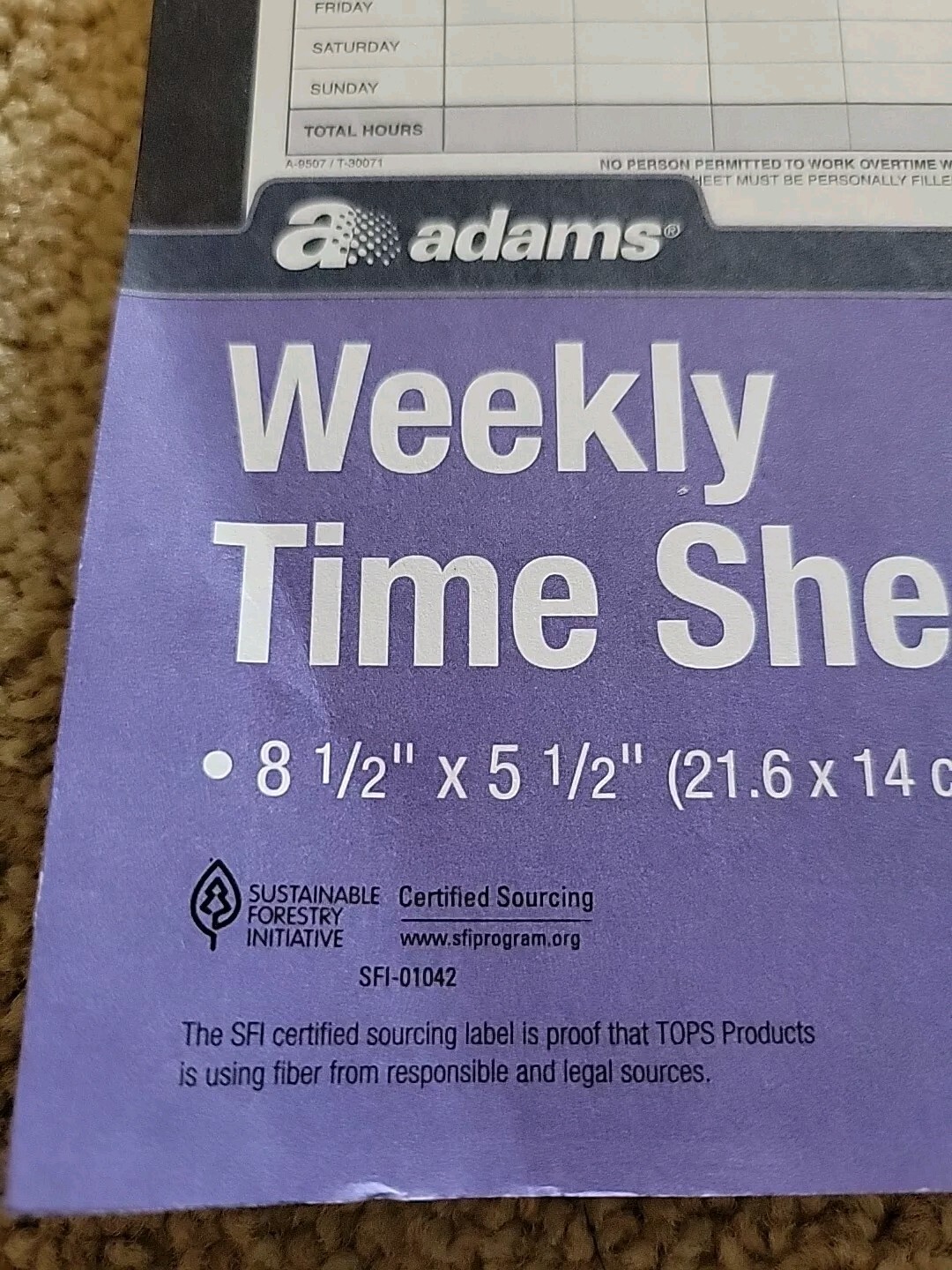 NEW adams Weekly Time Sheets 9507/ 5.5″ x 8.5″ 2 Pads/181 Sheets Total (100+81)