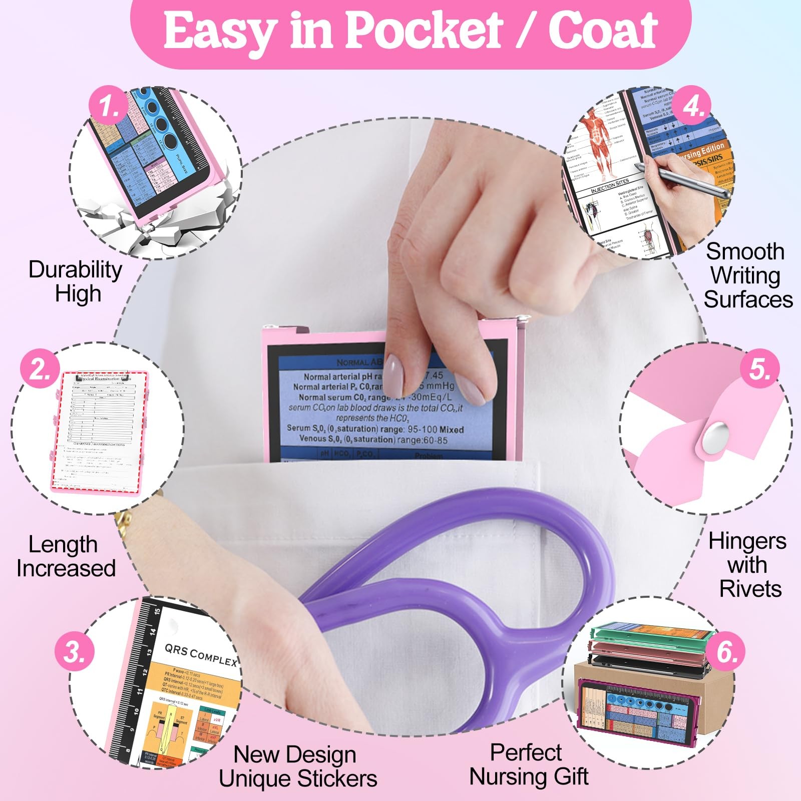 Nursing Clipboard Foldable-4 Layers Aluminum Nurse Foldable Baby Pink