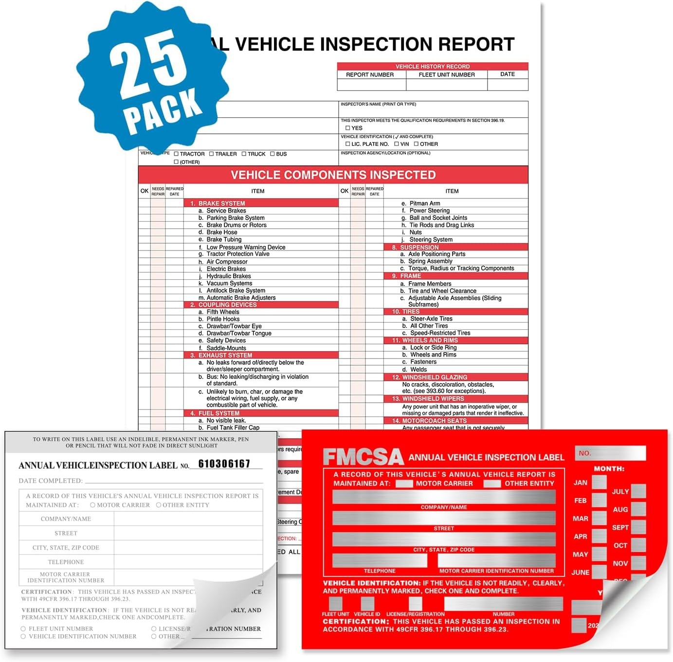 Annual Vehicle Inspection Report Form with Red Exterior Aluminum Inspection L…