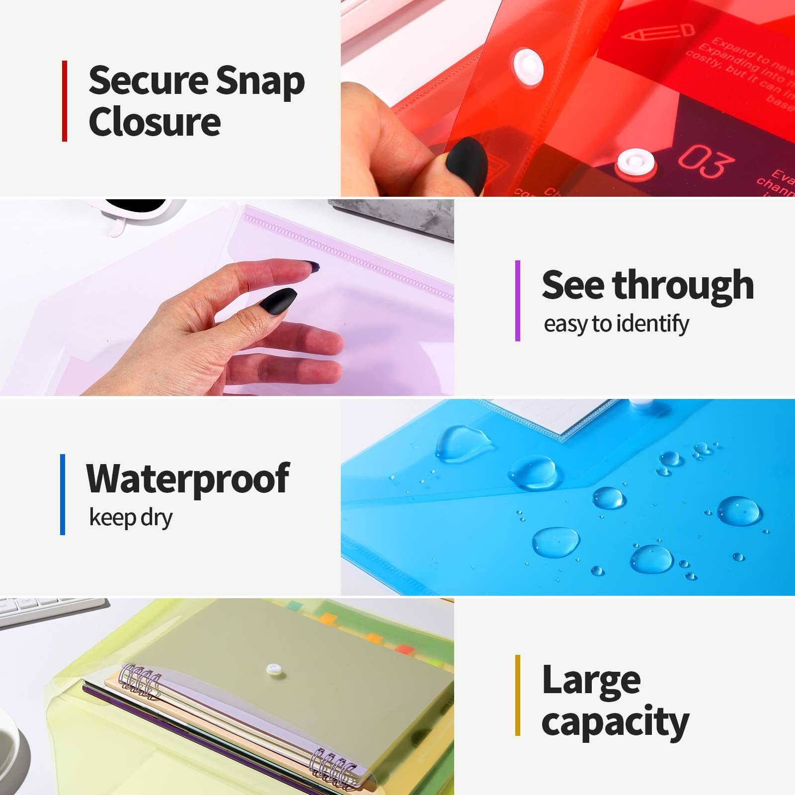 LEOBRO File Folders for Documents, 4 Pcs Plastic with Assorted