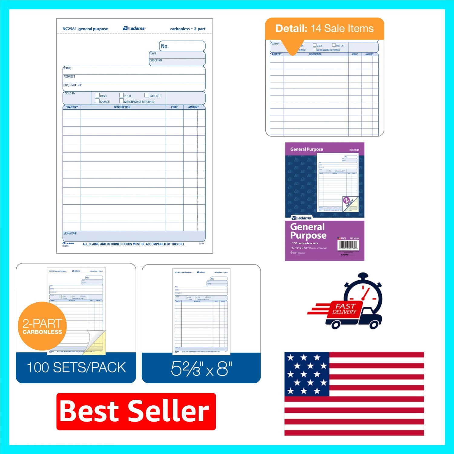 100-Count 2-Part Carbonless Business Forms, White/Canary, 5.67×8.5 Inches