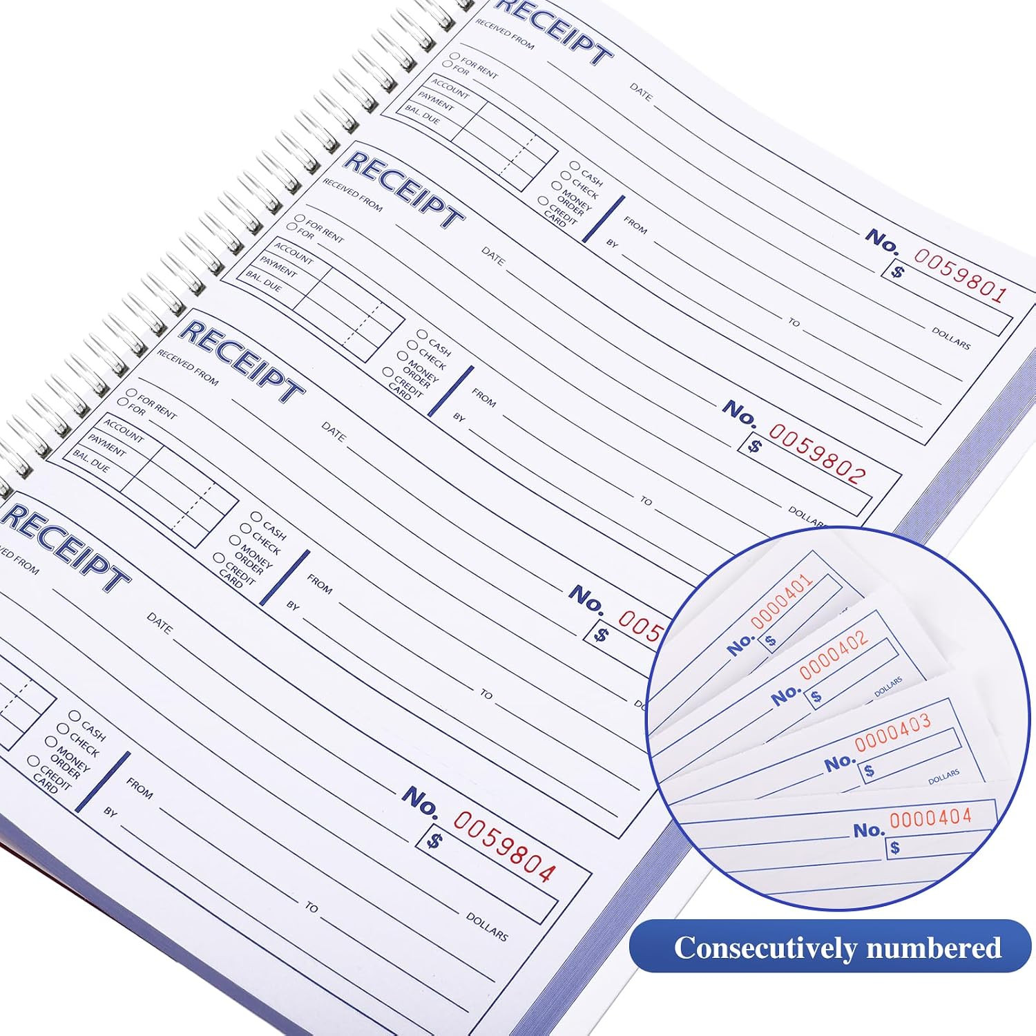 Receipt Books with Carbon Copies, Rent Receipt Book, 2-Part Carbonless, 7-5/8″ X