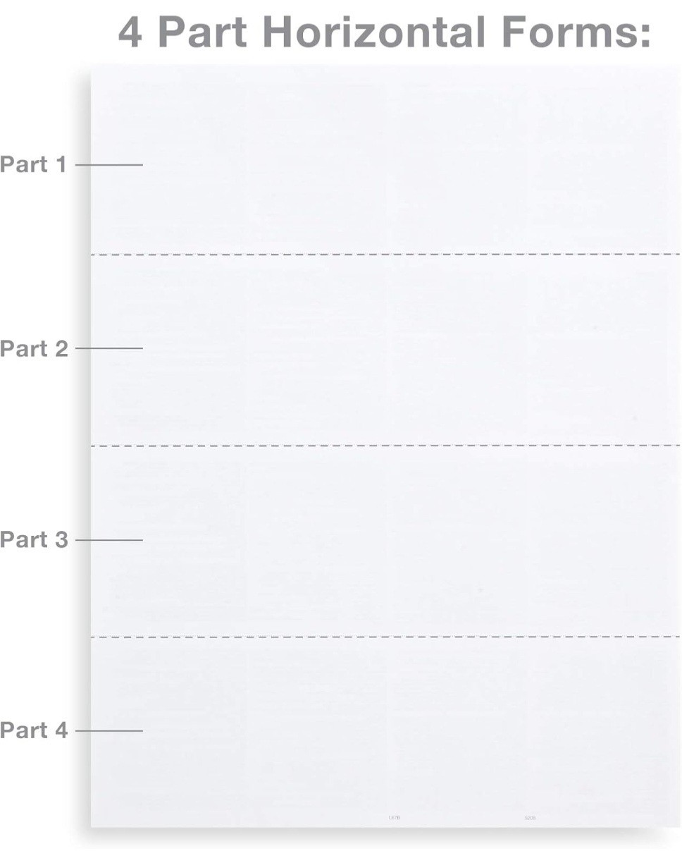 Blank 2025 W2 4 Up Horizontal Tax Forms, 100 Employee Forms, Designed for QuickB