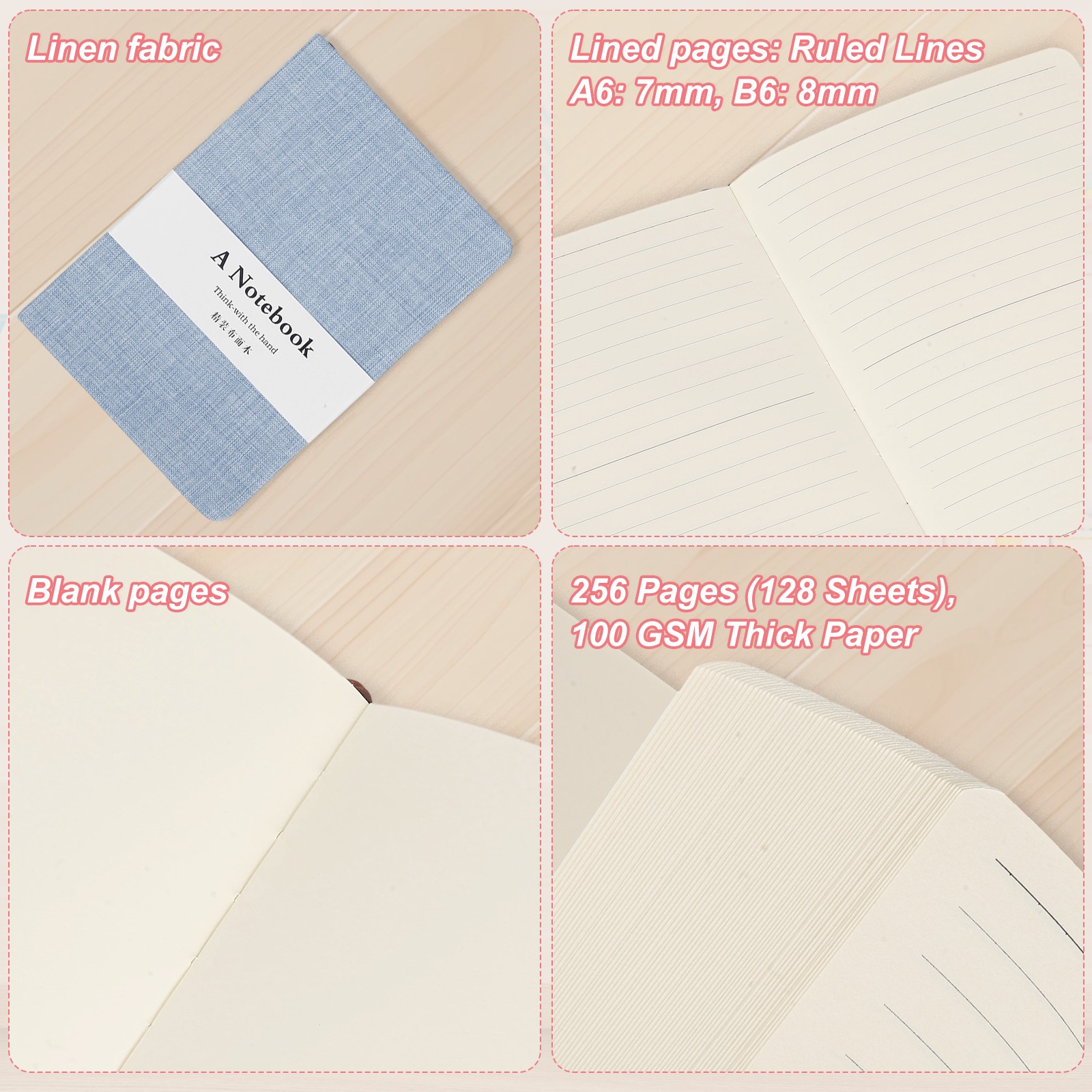 Linen Journal Notebook, 256 Pages 100 Gsm B6（5×7)Hardcover Journal (DeepSeaBlue)