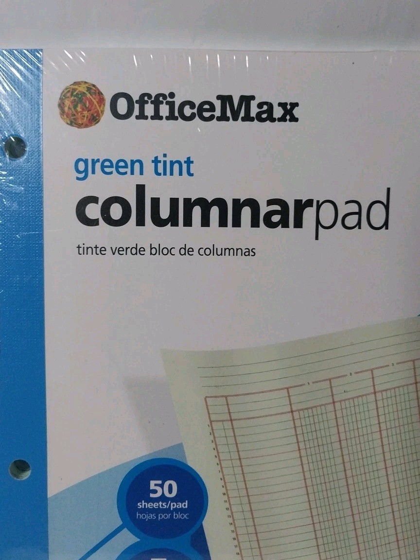 Office Max (2 Pads) Columnar 8.5″ x 11″ 5 Columns 50 Sheets Green Tint 98170