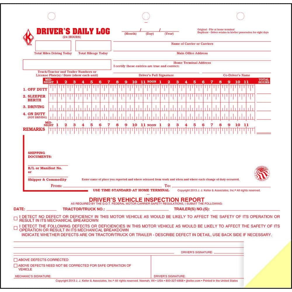 J. J. & Inc. Mid-Size Driver Daily Log 5-Pk. W/Simplified