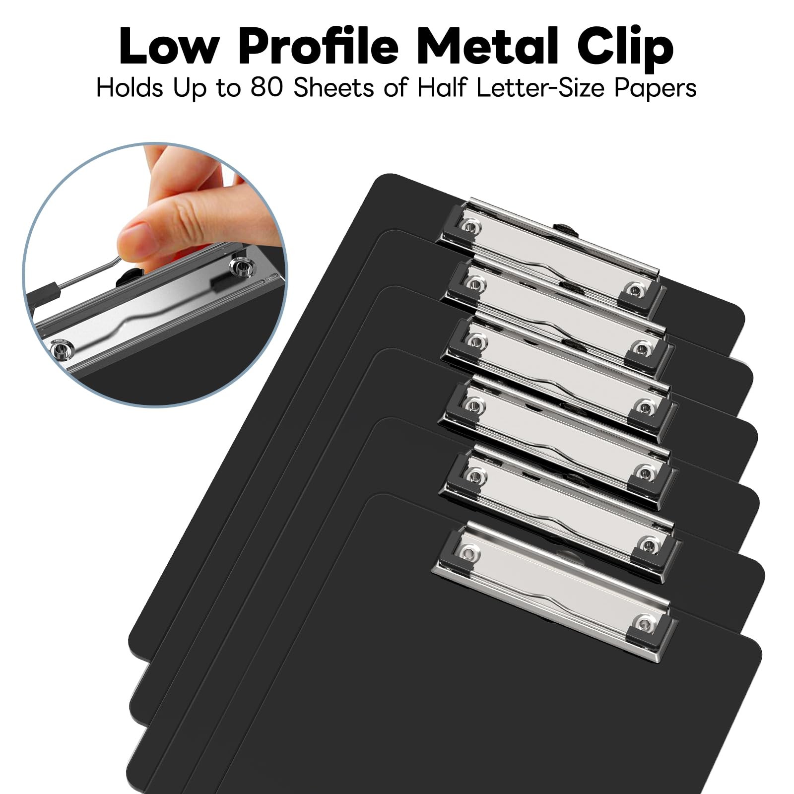 Juvealoe 6 x 9 Small Clipboard Set of 6, A5 Black Plastic Clip Boards