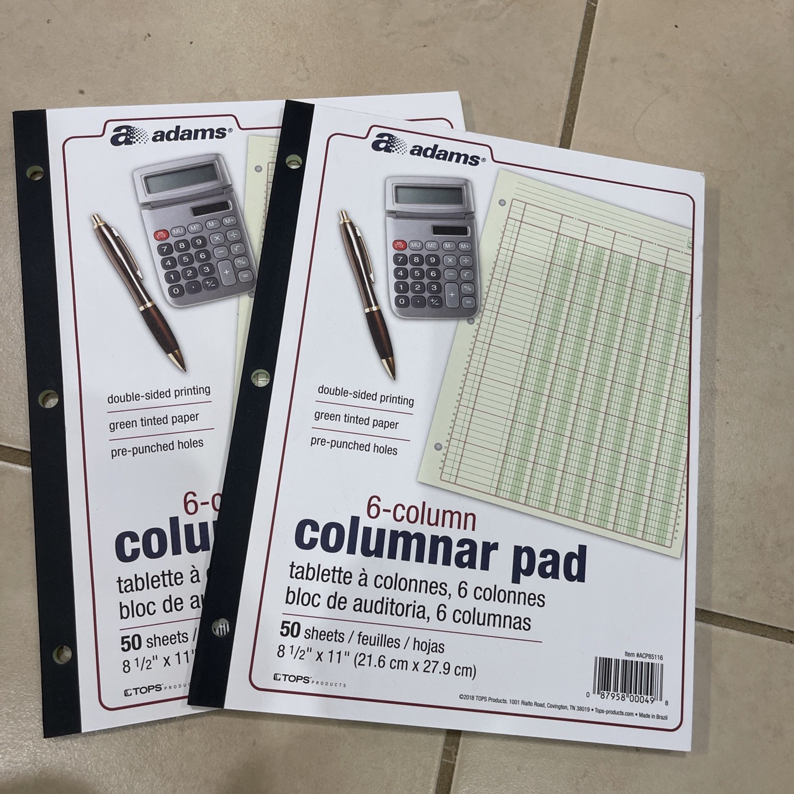Qty 2 New Tops Adams 6-Column Columnar Pad 8 1/2 x 11″ 50 sheets ea ACP85116 LOT
