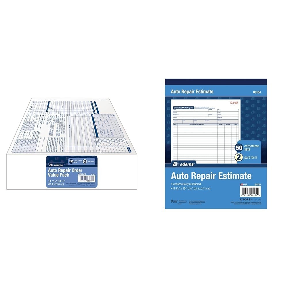Garage Repair Order Forms 250-Count, 3 Parts, Carbonless, Auto Estimate Book, 8.