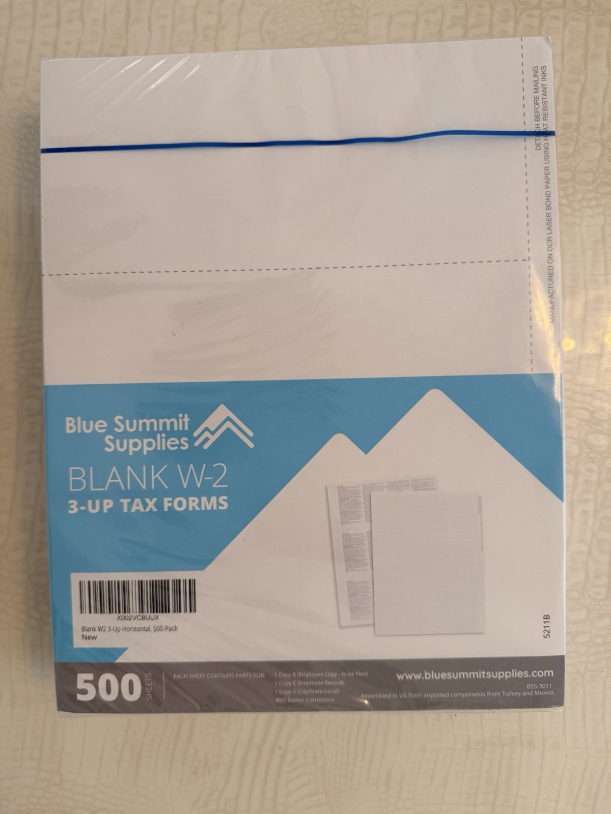 Blue Summit Blank W-2 3-UP Tax Forms 500 Employee Sets Perforated Laser Inkjet