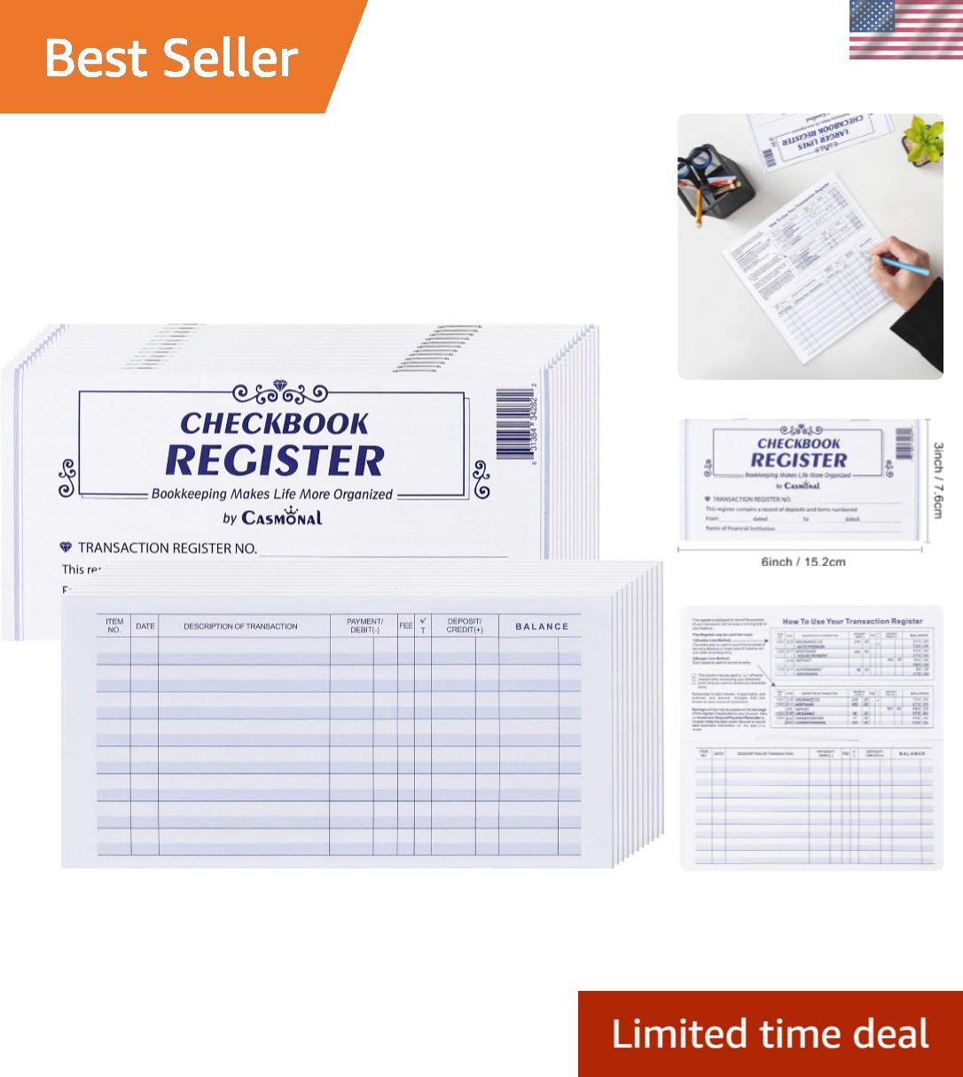 32-Pack Compact Check Registers for Personal Finance and Small Businesses