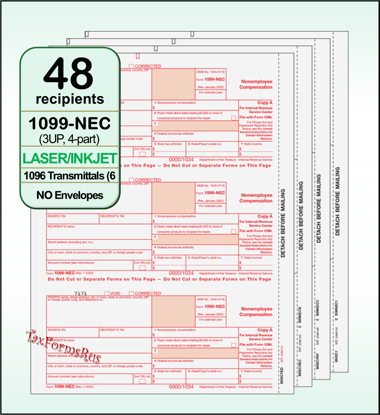 2023 IRS Tax Form 1099-NEC Laser 48 recipients+(6)1096 #NECS405 – 3UP 4pt NO Env