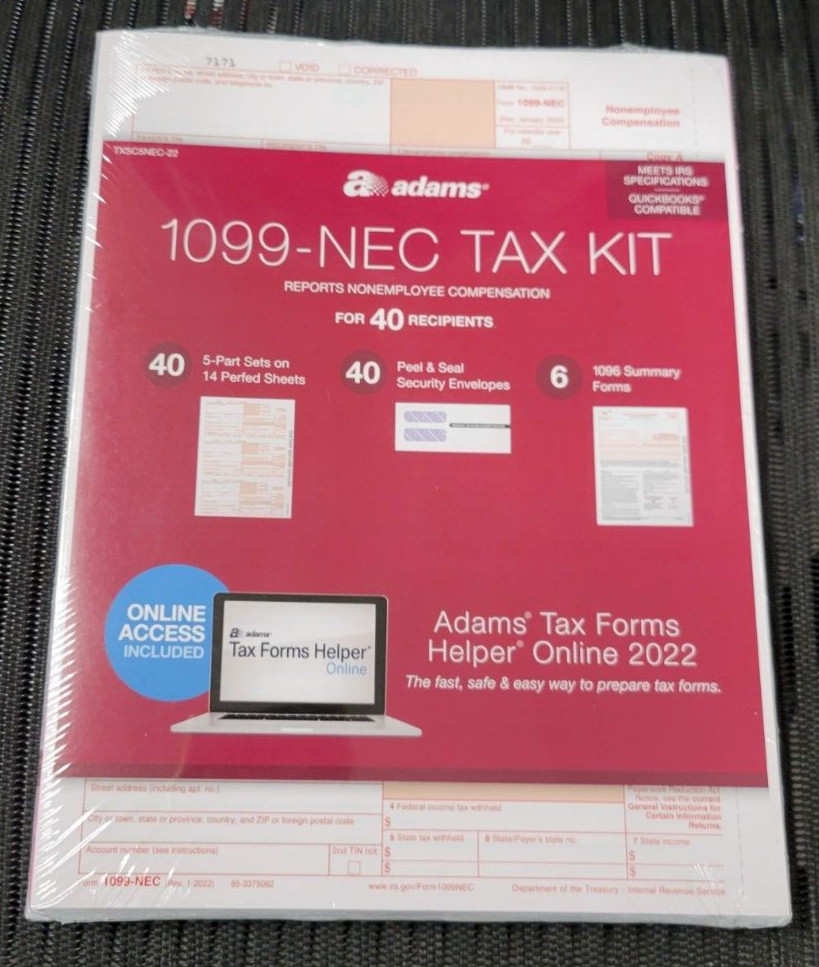 2022 40 RECIPIENTS VENDOR ADAMS 1099-NEC IRS TAX FORM KIT LASER INKJET 1099 1096