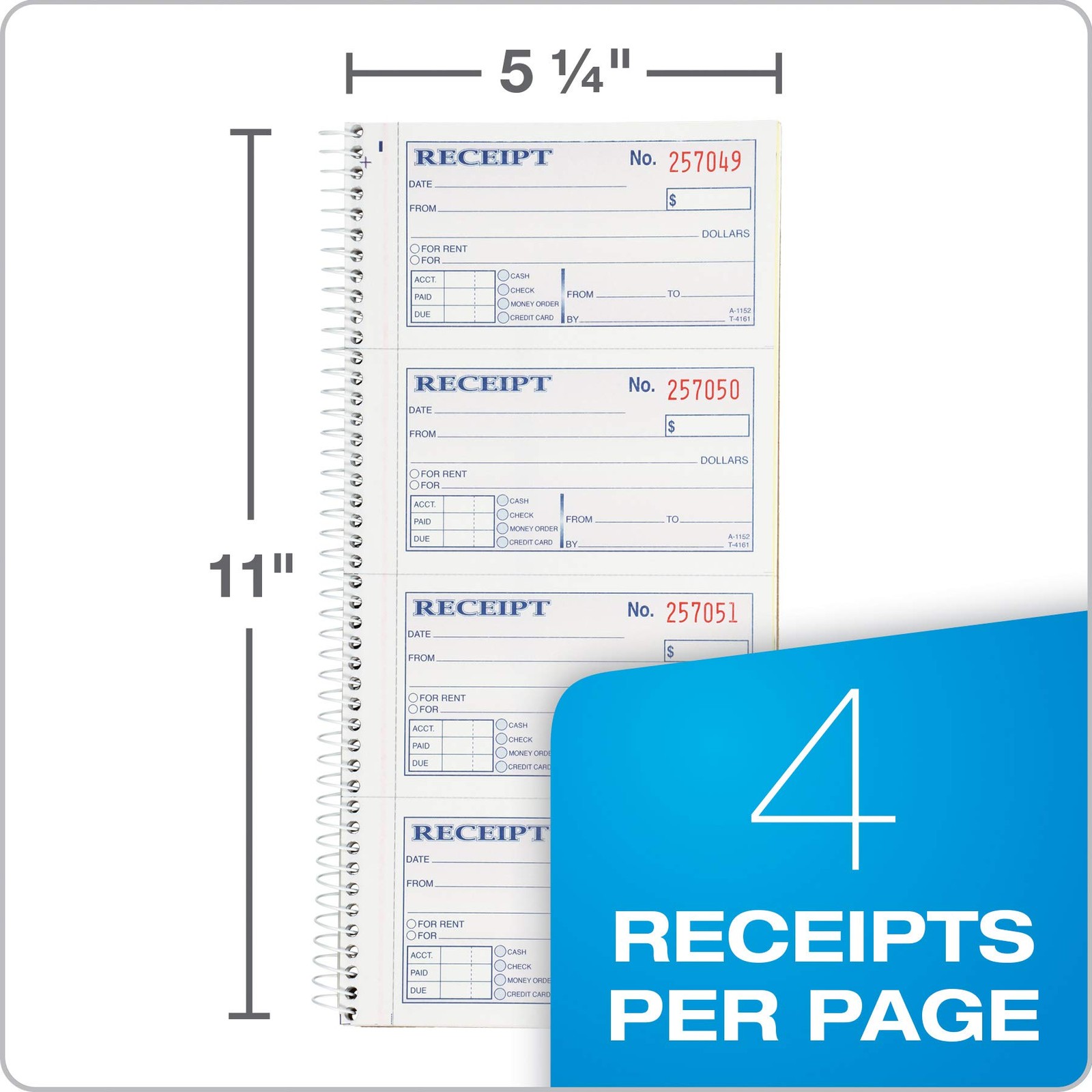 Adams Money and Rent Receipt Book, 2-Part Carbonless, Smaller pack, Yellow