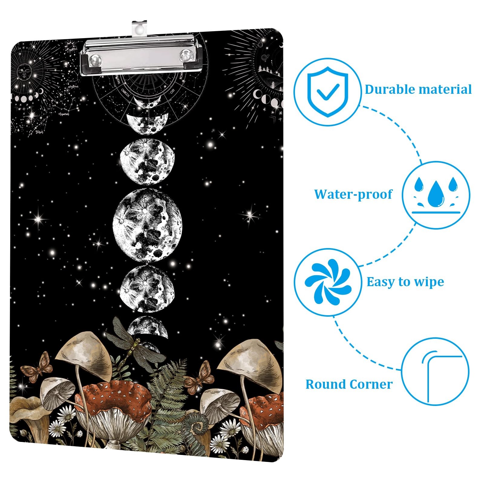 Vintage Mushroom and Moon Phase Clipboard A4