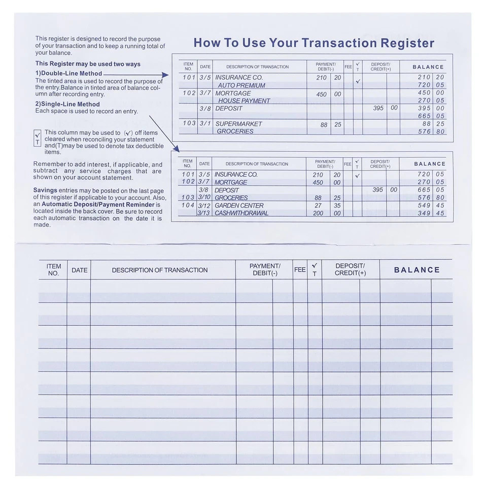 20 Pack Checkbook Register, Check Registers for Personal, Blank Ledger 20PCS