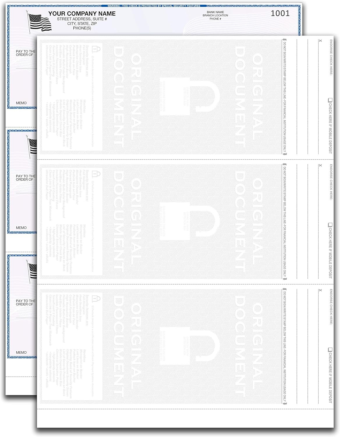 3 Checks per Page Hologram High Security Laser Check Stock | 150