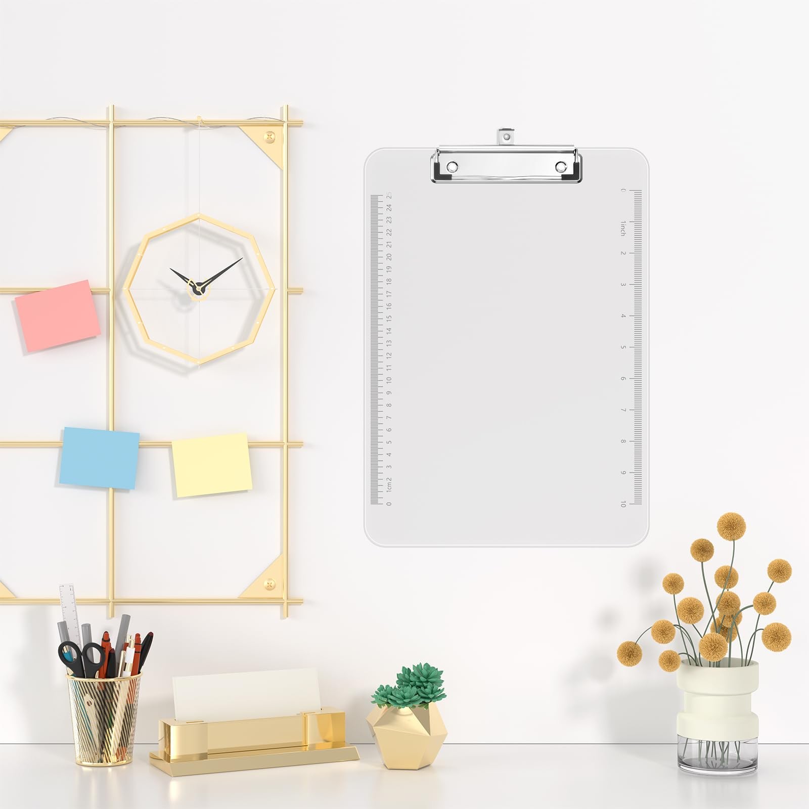 Piasoenc 2 Pack Plastic Clipboards, 8.5 x 11 Clip Board with Ruler, Clear