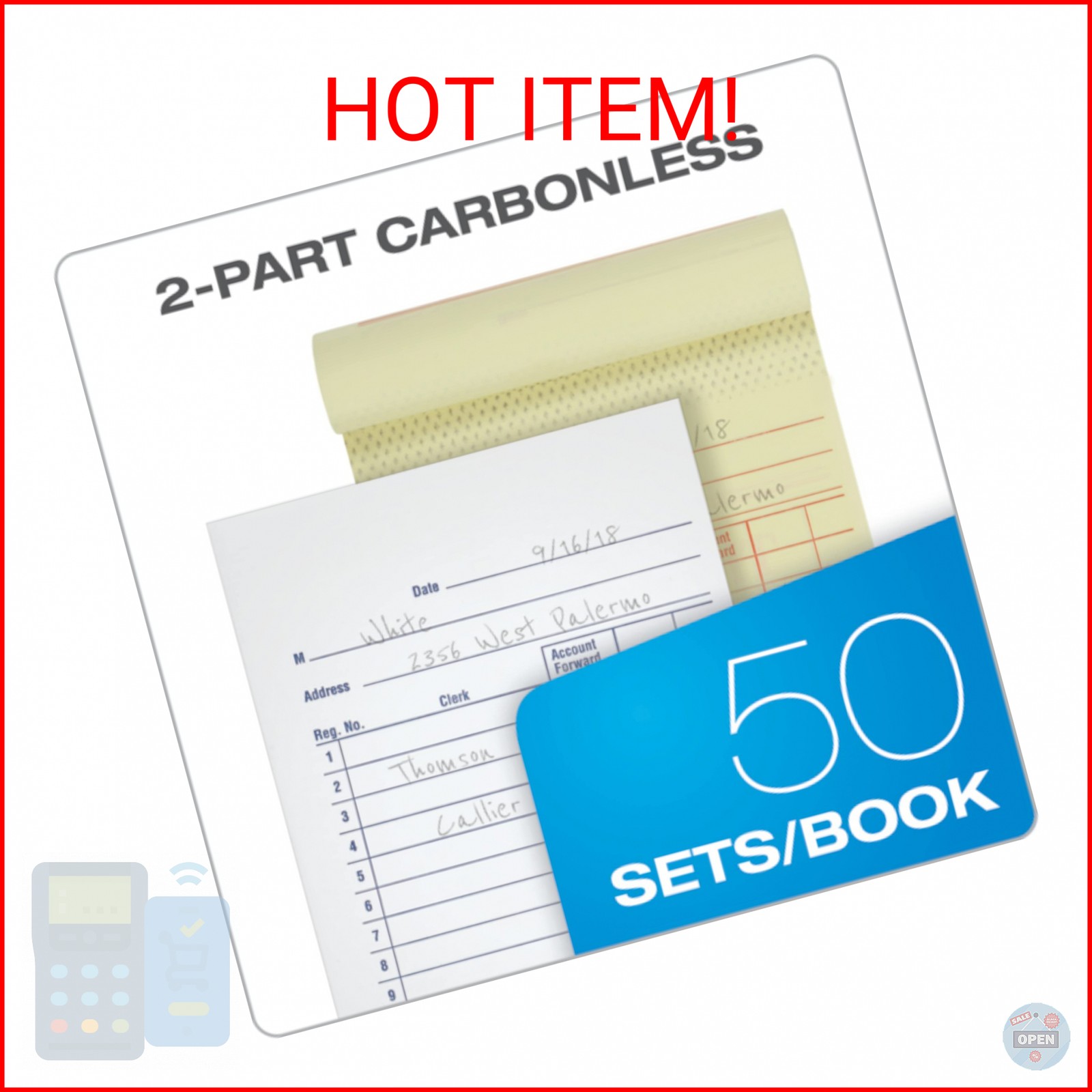 Adams General Purpose Sales Book, 2-Part, Carbonless, White/Canary, 3-11/32 x 5-