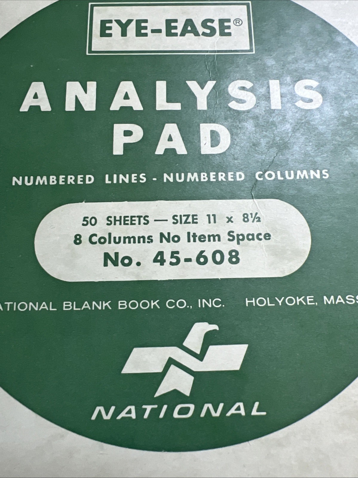 Vintage Eye-Ease National Analysis Pad No. 45-608 National – 11×8.5 – 8 Columns