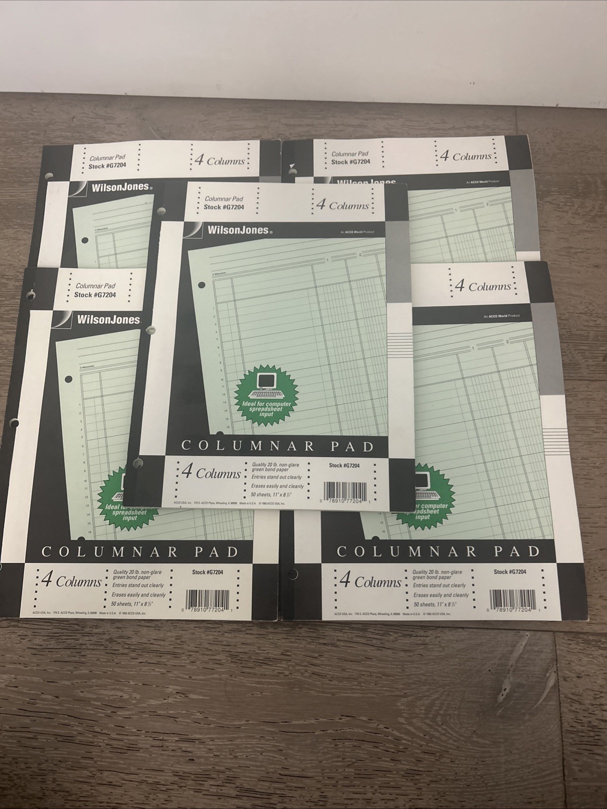 5 New Old Stock WILSON JONES Columnar Pads G7204 4 Columns 50 Sheets 11″ x 8.5″