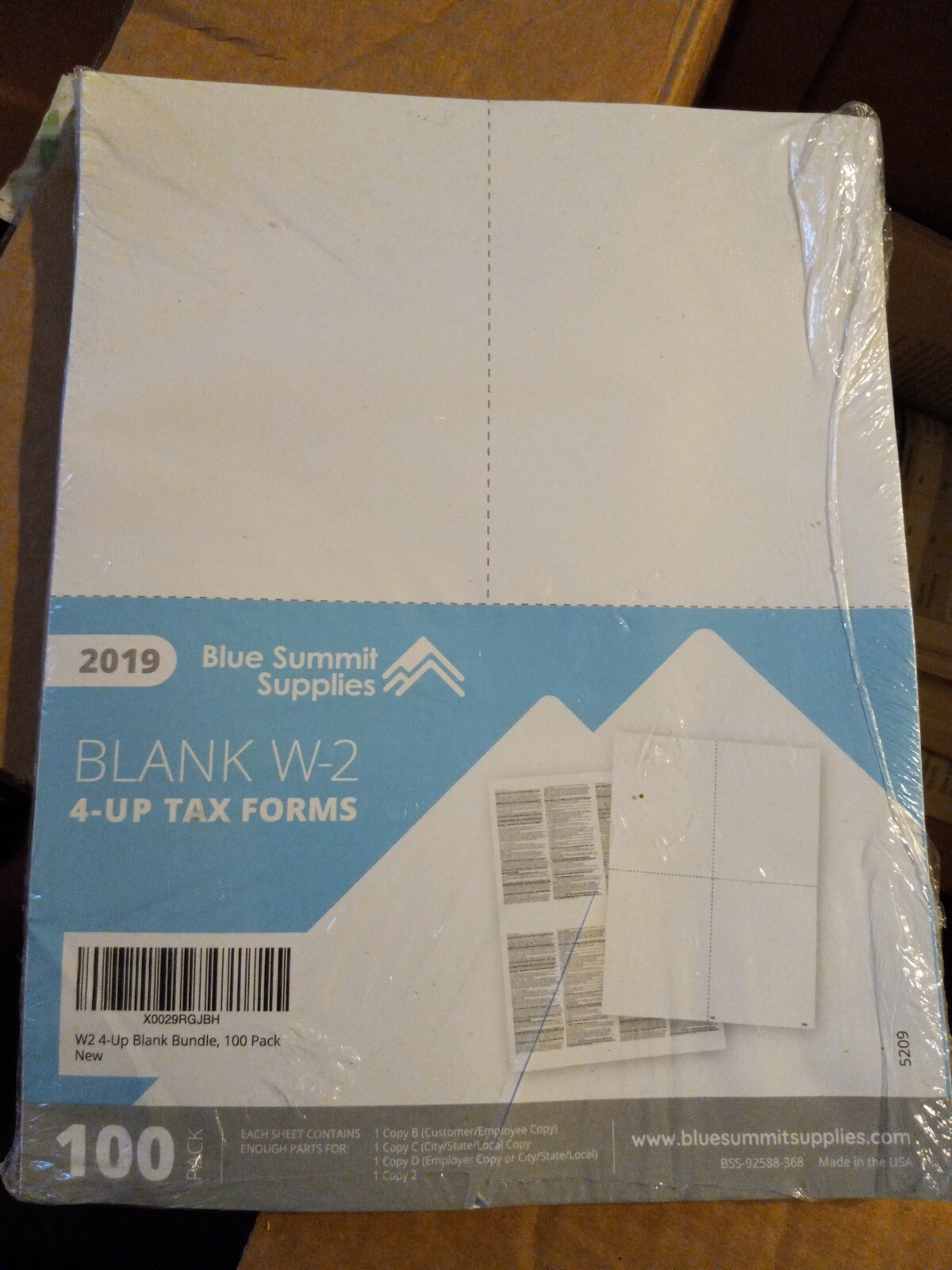 Blank 2019 W2 4 UP Tax Forms, 100 Employee Forms