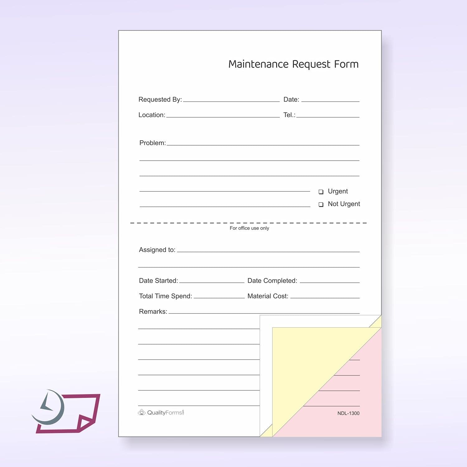 – Maintenance Request Forms 5-1/2″ x 8-1/2″ NCR Carbonless (3 Part, 100 Sets)
