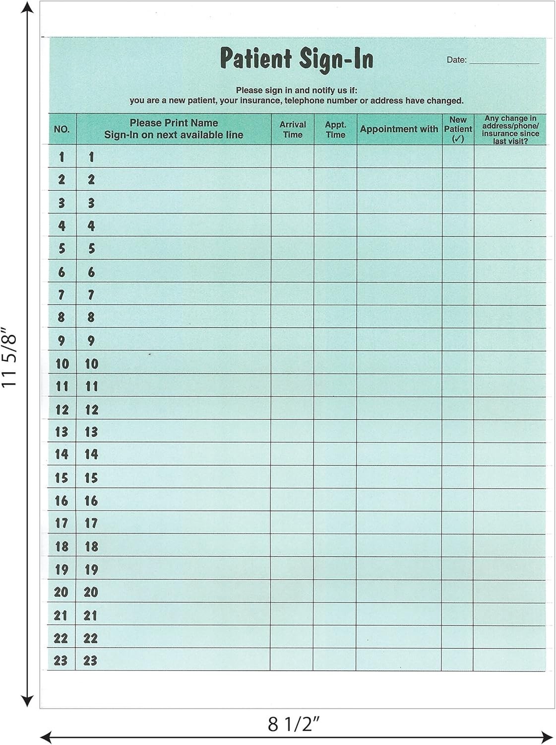Daily Patient Logs & Sign-in Forms – 250 Sheets, 8-1/2″ x 11″, Confidential