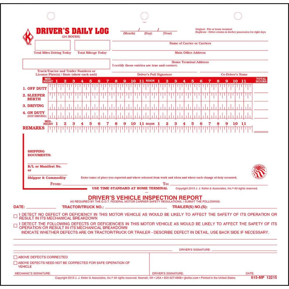 J. J. & Inc. Mid-Size Driver Daily Log 5-Pk. W/Simplified