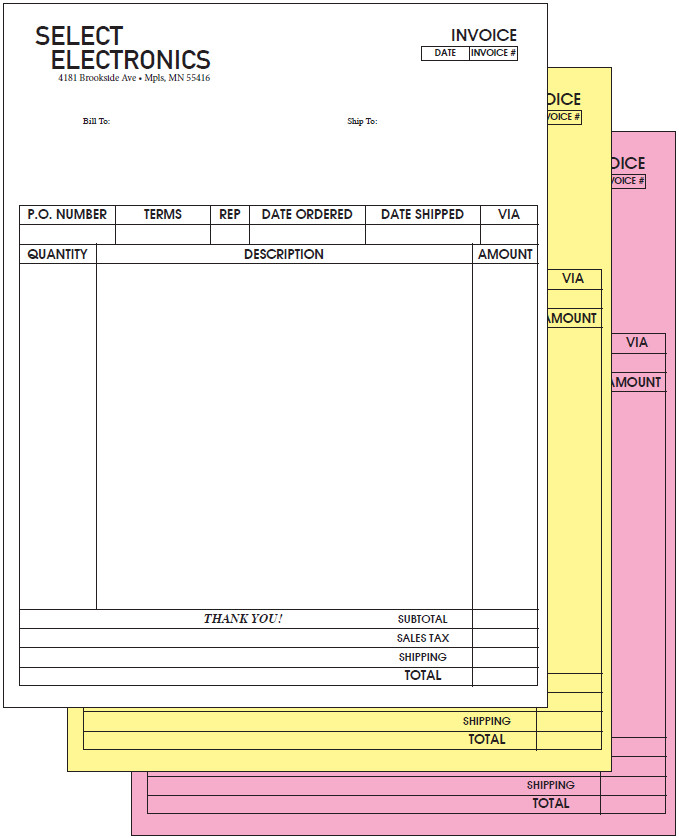 Printed 3-Part Forms, Custom 8.5″ x 11″ Carbonless Sets, black ink, NCR business