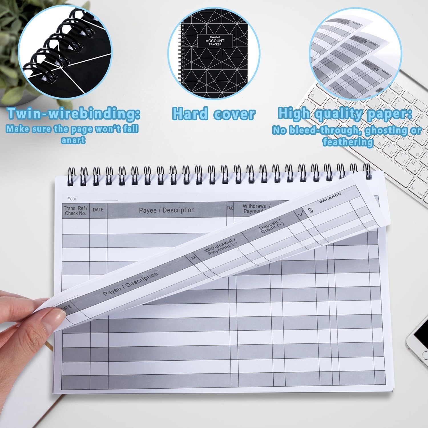 5 Pack A5 Check Register Ledger Book – Track Payments, Deposits & Transactions