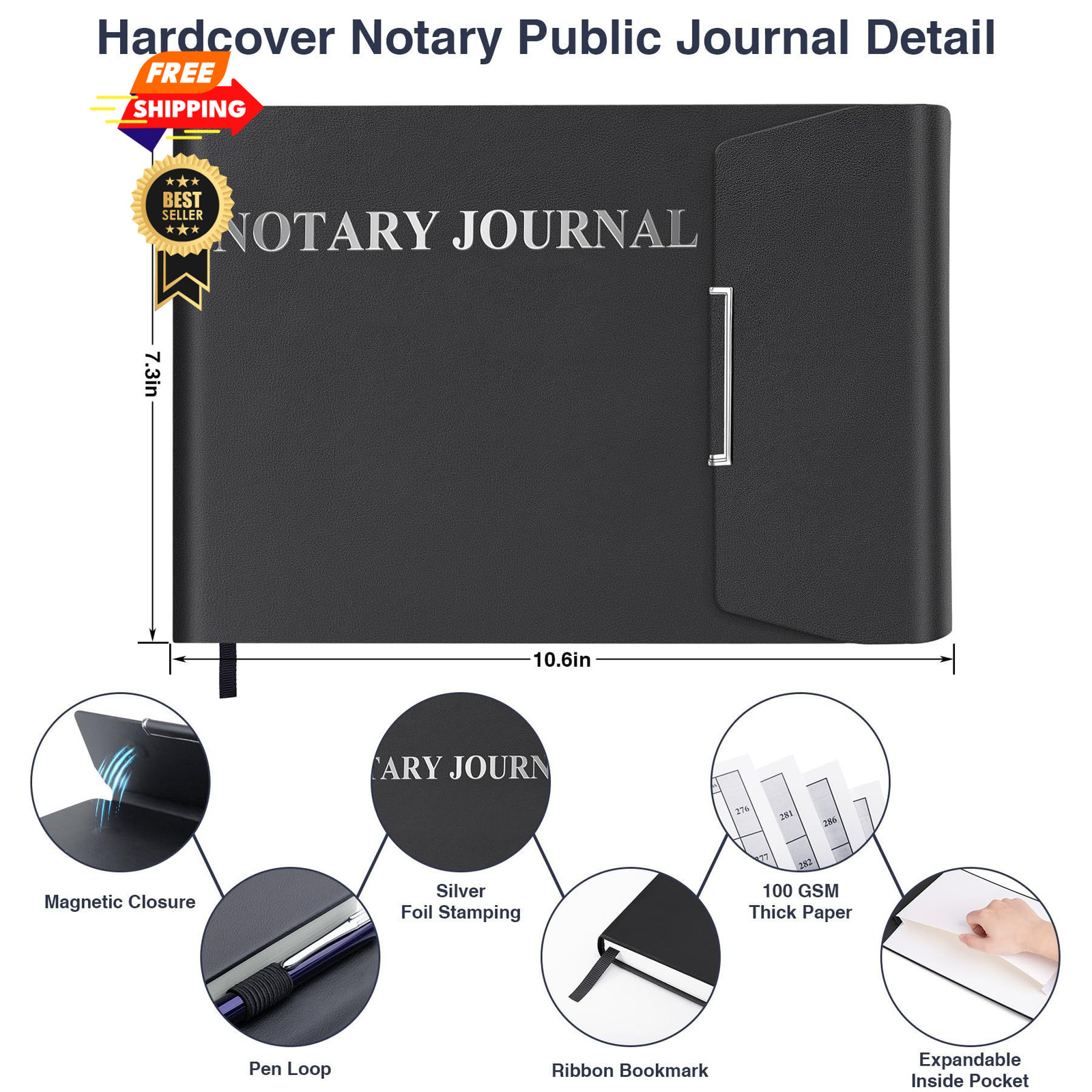 HAUTOCO Notary Journal Log Book Hardcover with 485 Record Black