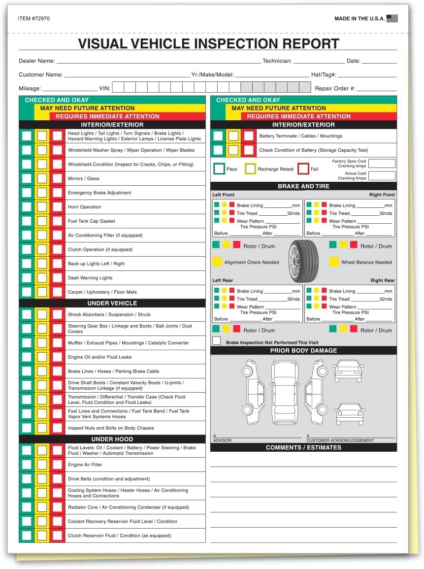Vehicle Inspection Report Forms 2-Part Carbonless 8.5″ x 11″ Pack of 1000
