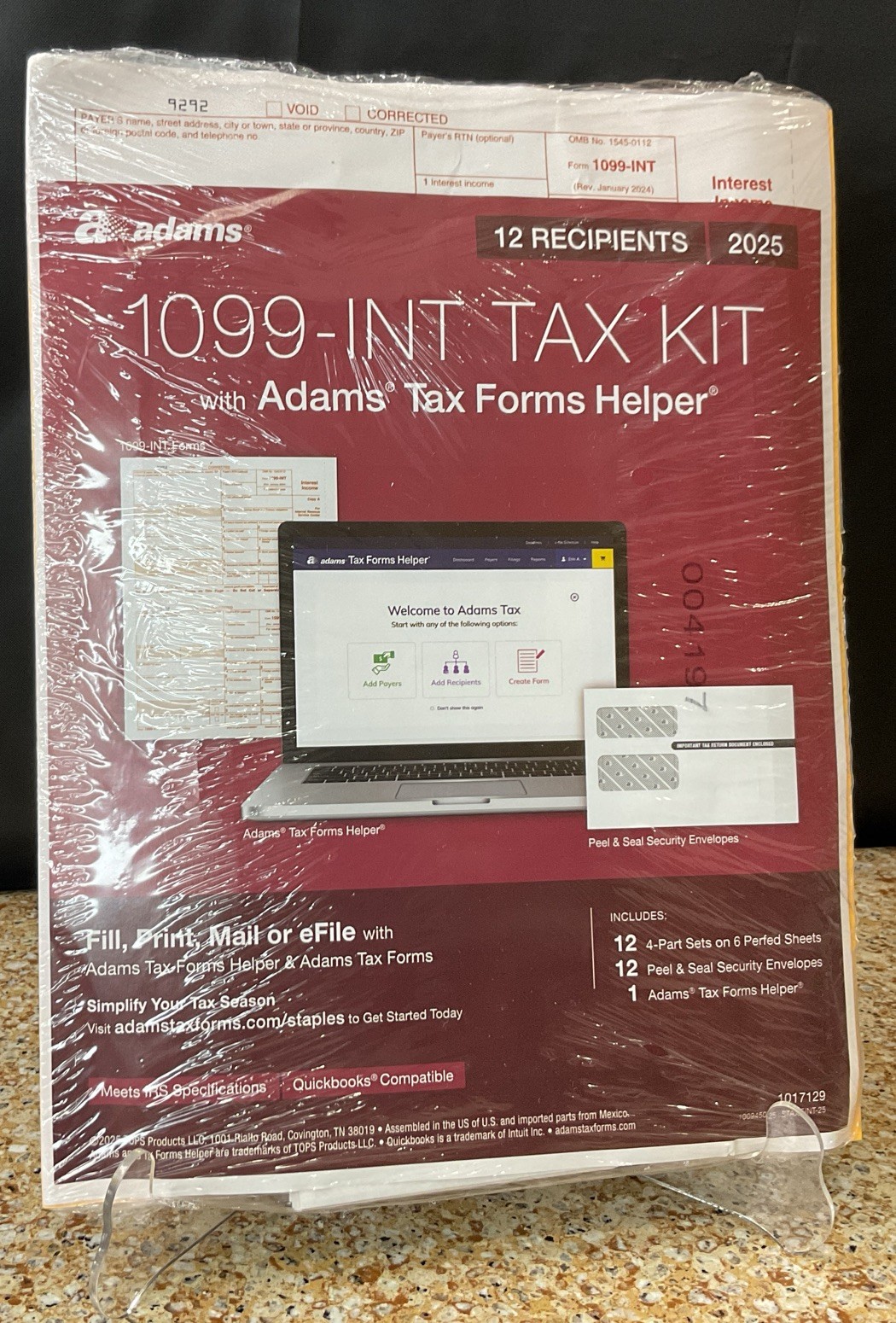 2025 Adams 1099-INT Tax Kit Forms w Envelopes 4-Part 12 Recipients
