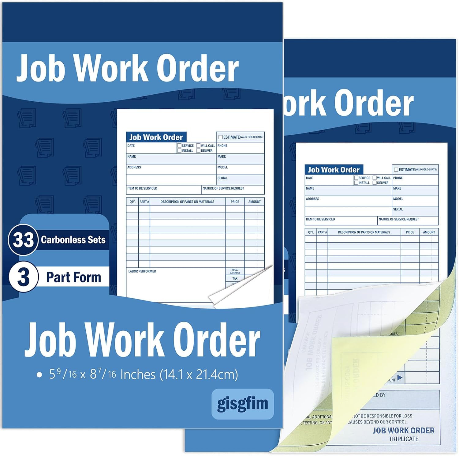Gisgfim 2 Pads Job Work Order Book 3 Part Carbonless Receipt Books Work Order Fo