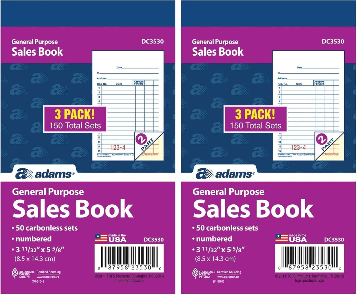 General Purpose Sales Book 10 Pack 2 Part Carbonless Receipt Invoice Form DC3510
